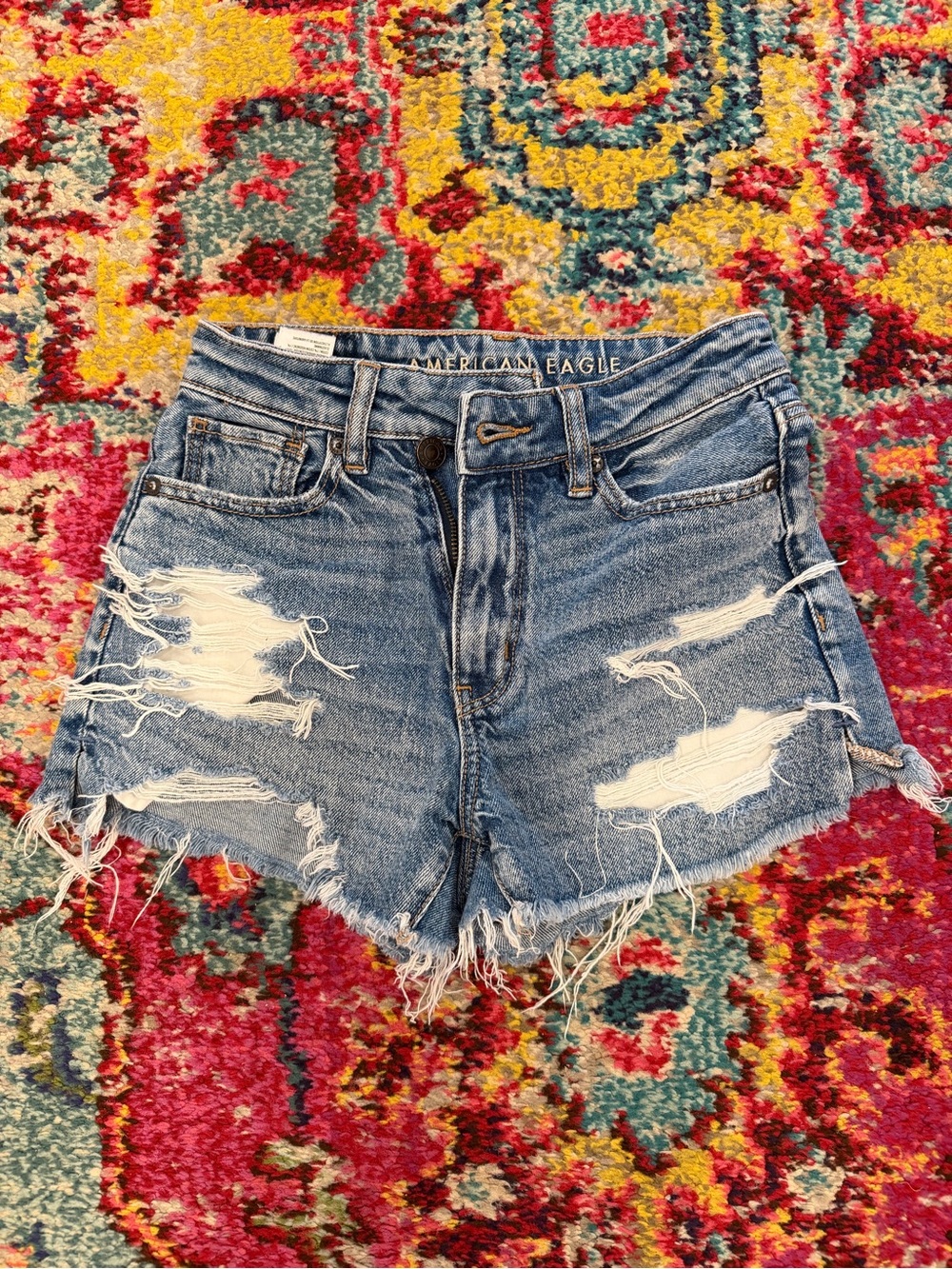 American Eagle Outfitters Frayed Distressed Denim Shorts - Blue